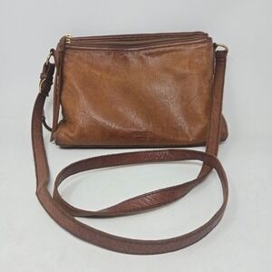 Margot New York Brown Embossed Leather Triple Gusset Crossbody Bag Organizer